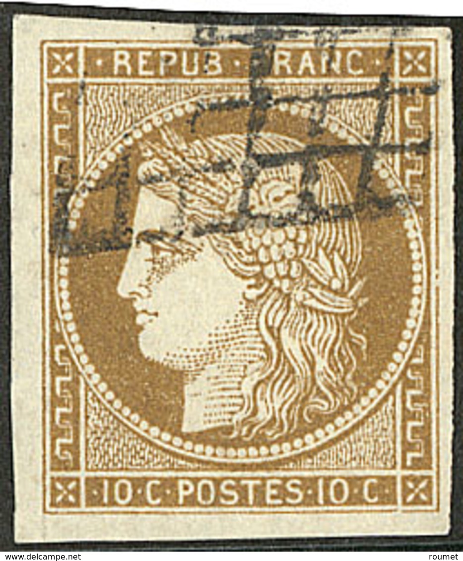 No 1c, Bistre-verdâtre Foncé, Très Belle Nuance, Obl Grille, Jolie Pièce. - TB. - R - 1849-1850 Ceres