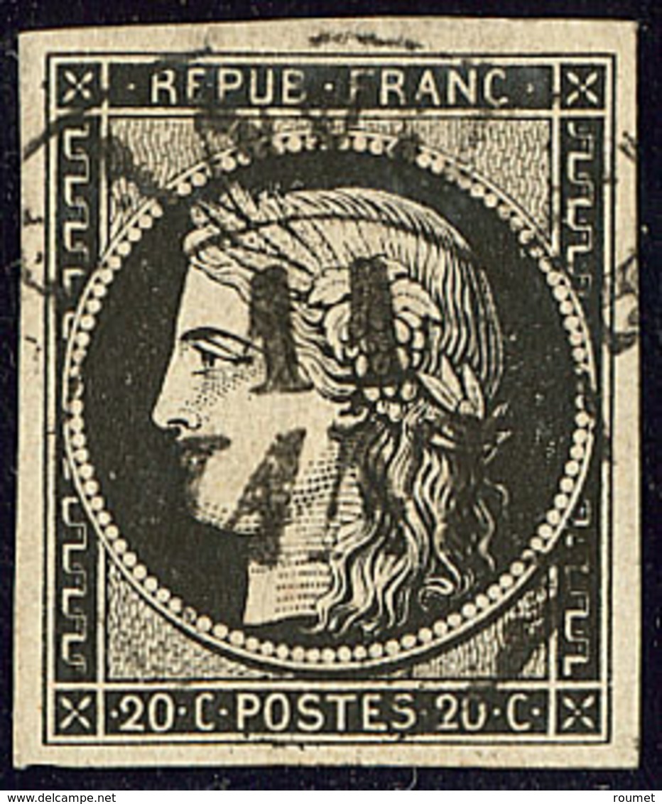 Oblitérations Sur 20c Noir. Grand Cad Noir Type 13. 11 Janv De Granville, Sur N°3, Jolie Pièce. - TB - 1849-1850 Ceres
