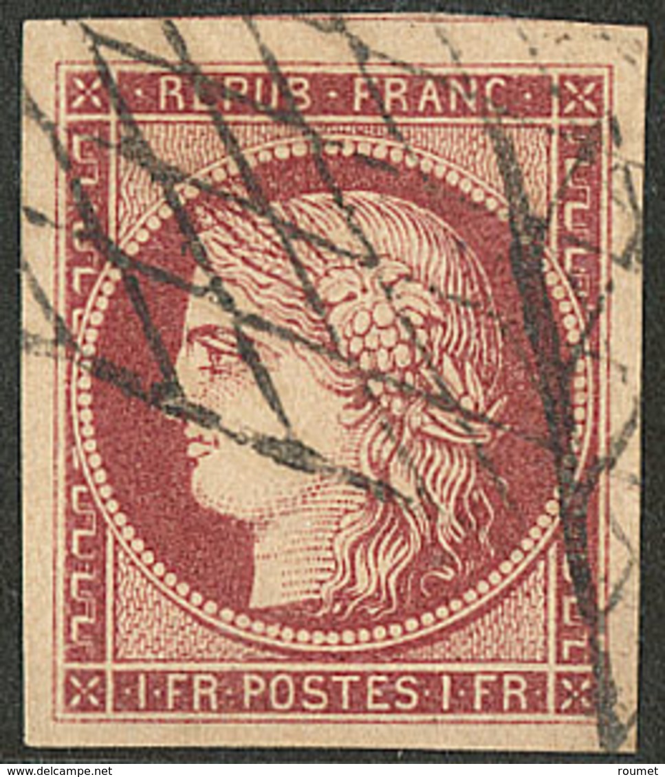 No 6b, Carmin Foncé, Un Voisin + Grandes Marges, Obl Grille Sans Fin, Jolie Pièce. - TB. - R - 1849-1850 Ceres