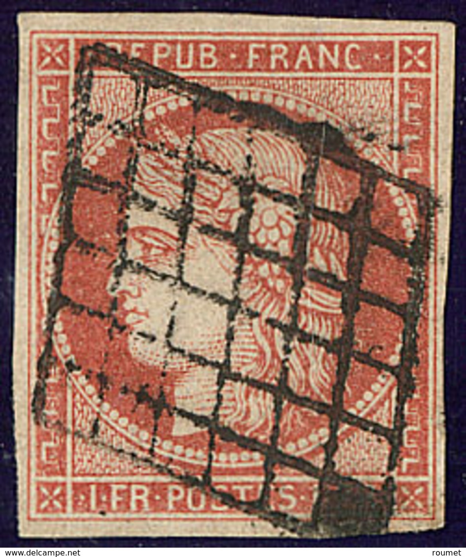 Vermillon Vif. No 7a, Nuance Foncée, Obl Grille. - TB. - RR - 1849-1850 Cérès