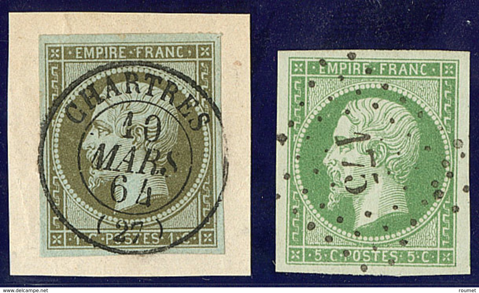 Nos 11 Obl Cad 15 Chartres 10 Mars 64 Sur Support, 12 Obl Pc 175, Ex Choisis. - TB - 1853-1860 Napoléon III