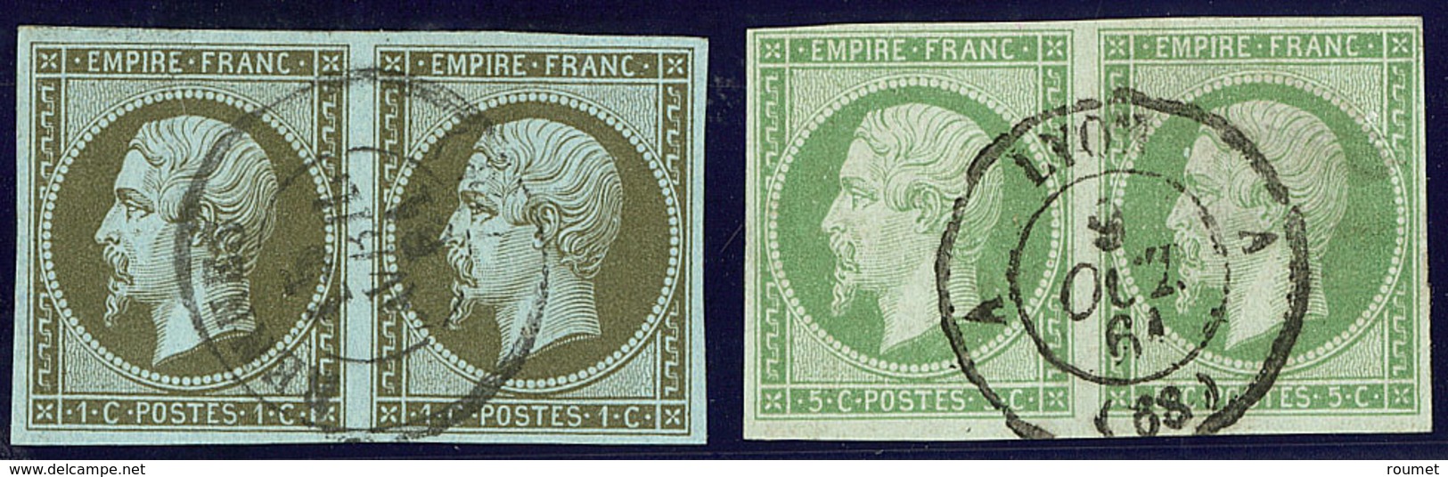 Nos 11, 12, En Paire Obl Cad 15. - TB - 1853-1860 Napoleon III