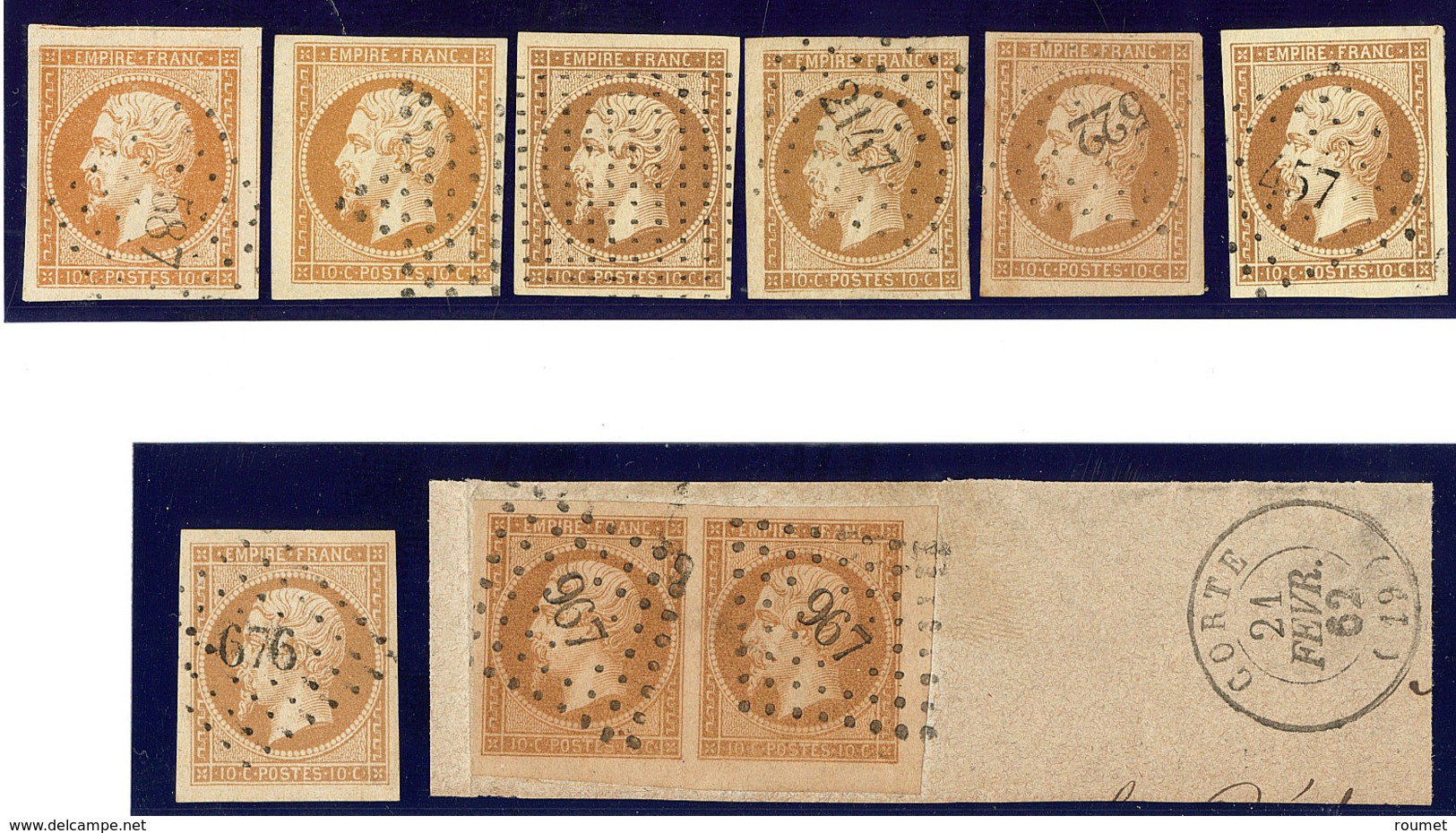 Nos 13A (4), 13B (5 Dont Paire Cdf Sur Fragment), Nuances, Ex Choisis. - TB - 1853-1860 Napoléon III