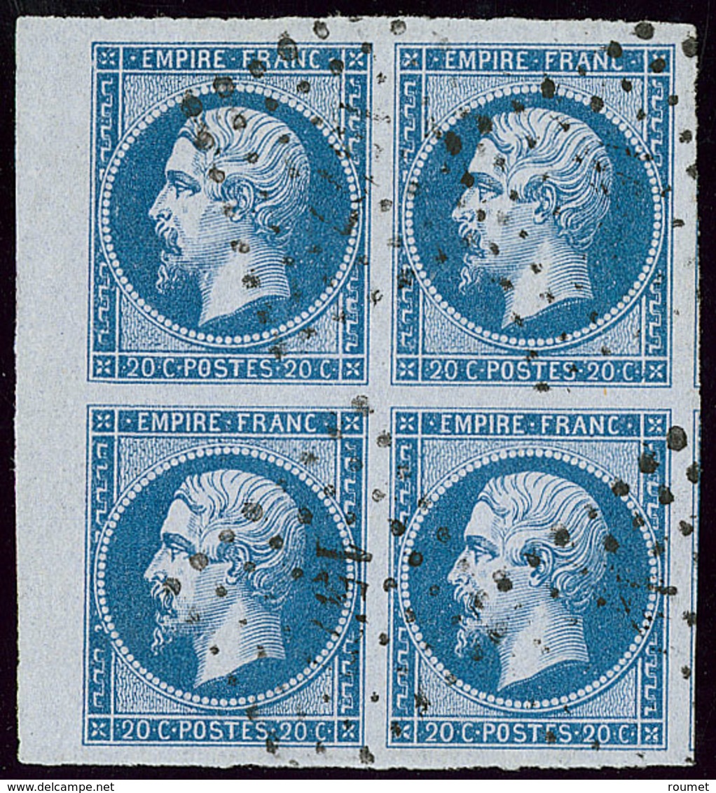 No 14Bc, Bleu Sur Azuré, Bloc De Quatre Bdf + Deux Voisins, Obl Pc, Jolie Pièce. - TB (cote Maury) - 1853-1860 Napoléon III