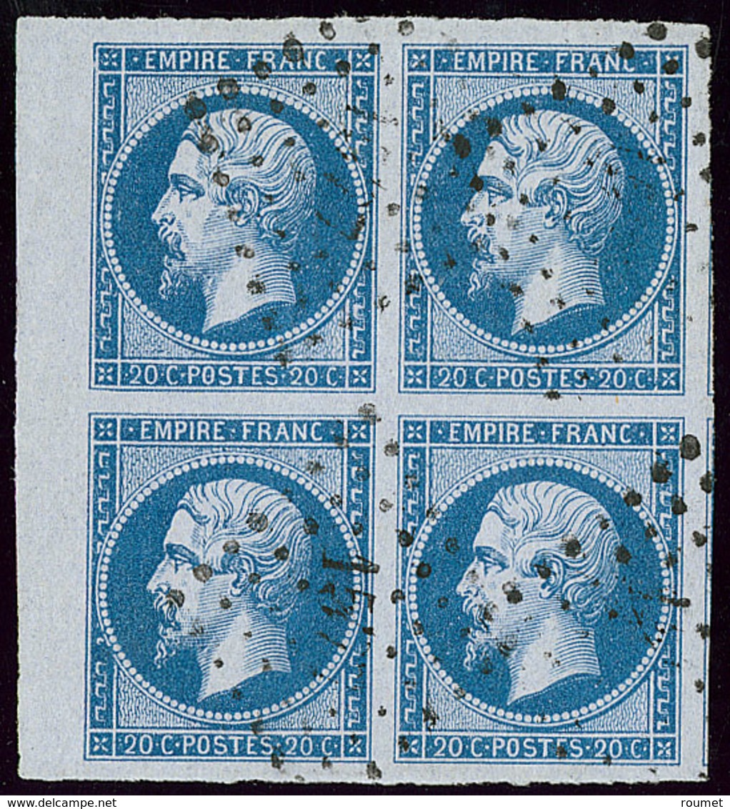 No 14Bc, Bleu Sur Azuré, Bloc De Quatre Bdf + Deux Voisins, Obl Pc, Jolie Pièce. - TB (cote Maury) - 1853-1860 Napoléon III.