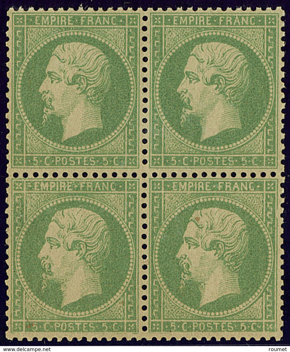 ** No 20g, Vert-jaune Sur Verdâtre, Bloc De Quatre, Jolie Pièce. - TB - 1862 Napoleon III