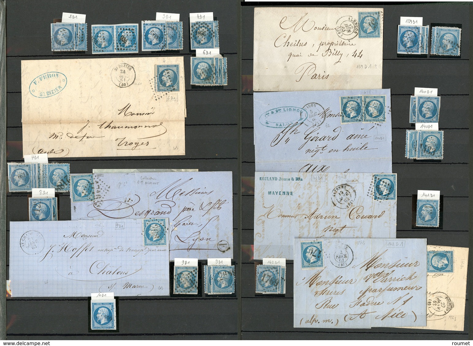 Reconstitution Partielle Des Panneaux A1, B1, C1, D1, A3, C3, D3, E3 Et F3, + Nombreux Doubles Non Planchés Et Divers. P - 1862 Napoleon III