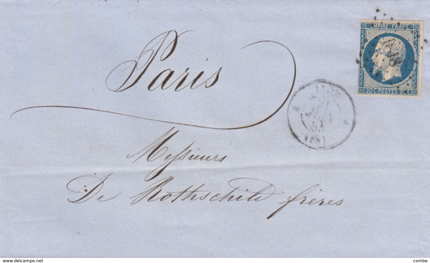 LETTRE COVER. 1855. BANK  ROTHSCHILD. LAURENT DESCOURS LYON TO PARIS. NO CORRESPONDANCE - Sonstige & Ohne Zuordnung