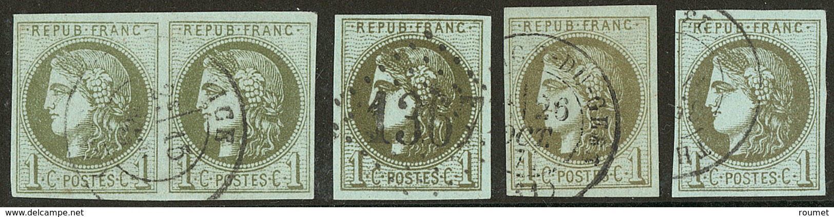 No 39, Olive, Paire + Trois Ex, Types, Nuances Et Obl Diverses. - TB - 1870 Emission De Bordeaux