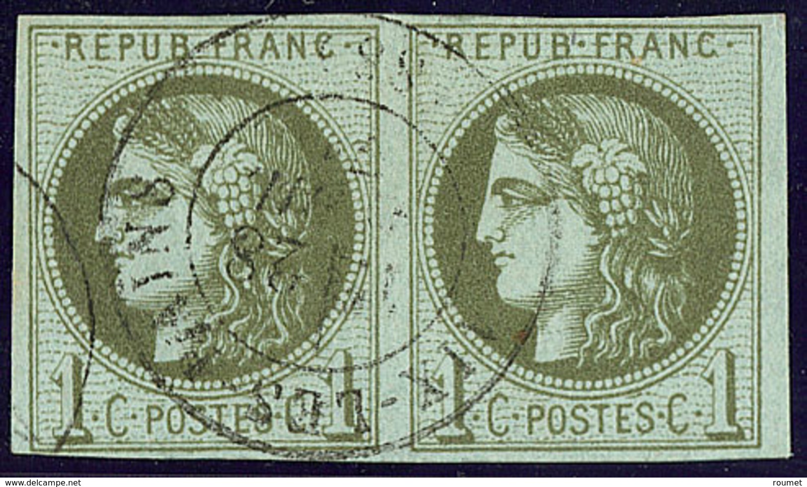 No 39IIf, Vert-olive Foncé, Paire, Obl Cad. - TB - 1870 Uitgave Van Bordeaux