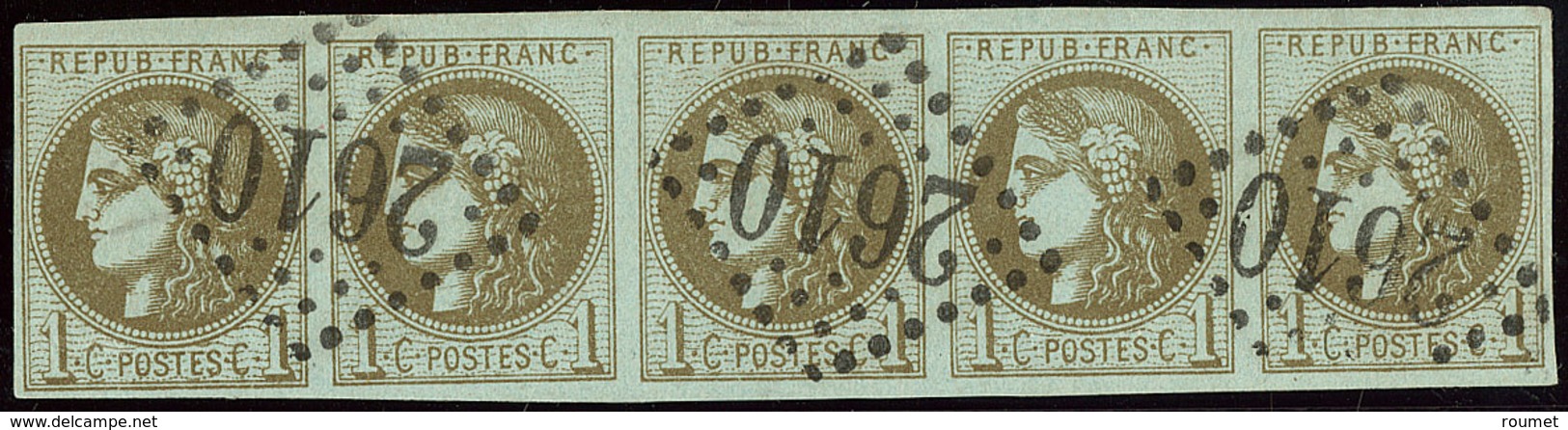 No 39IIIo, Bande De Cinq Obl Gc 2610, Jolie Pièce. - TB - 1870 Ausgabe Bordeaux