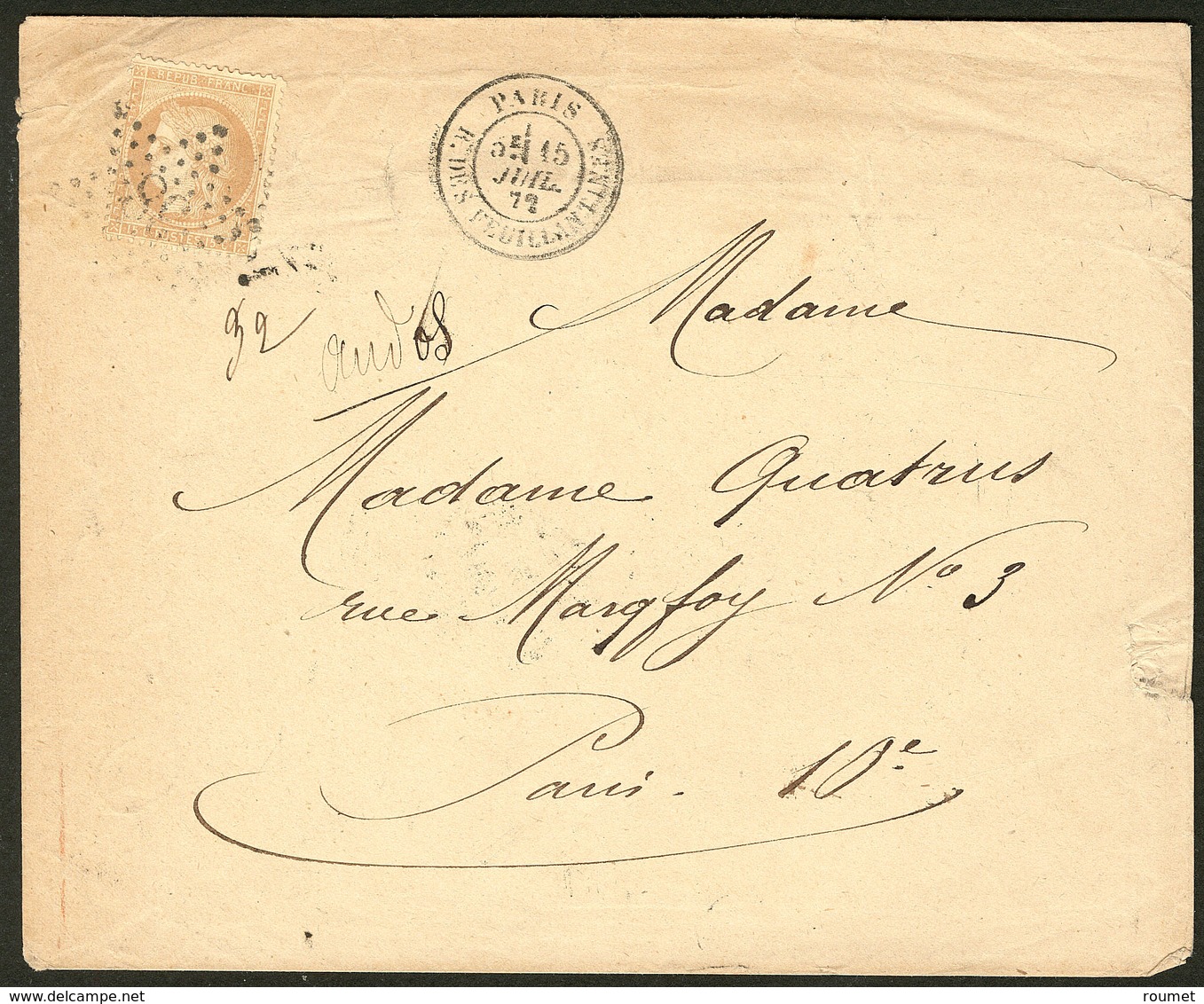 Lettre No 59, Obl étoile "38", Sur Enveloppe Locale De Juil 72. - TB - 1871-1875 Cérès