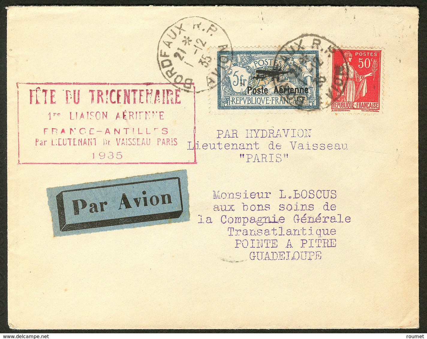 Lettre No 2 + Poste 283, Obl Cad Déc 35 Sur Enveloppe Avec CS "Fête Du Tricentenaire/France Antilles". - TB - Andere & Zonder Classificatie