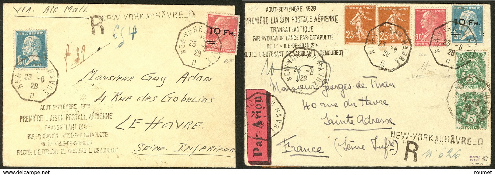 Lettre Ile De France. Nos 3 + 4 + Six Divers, Sur Deux Enveloppe Du 23.8.28, Avec Griffe Et Signature. - TB. - RR - Andere & Zonder Classificatie