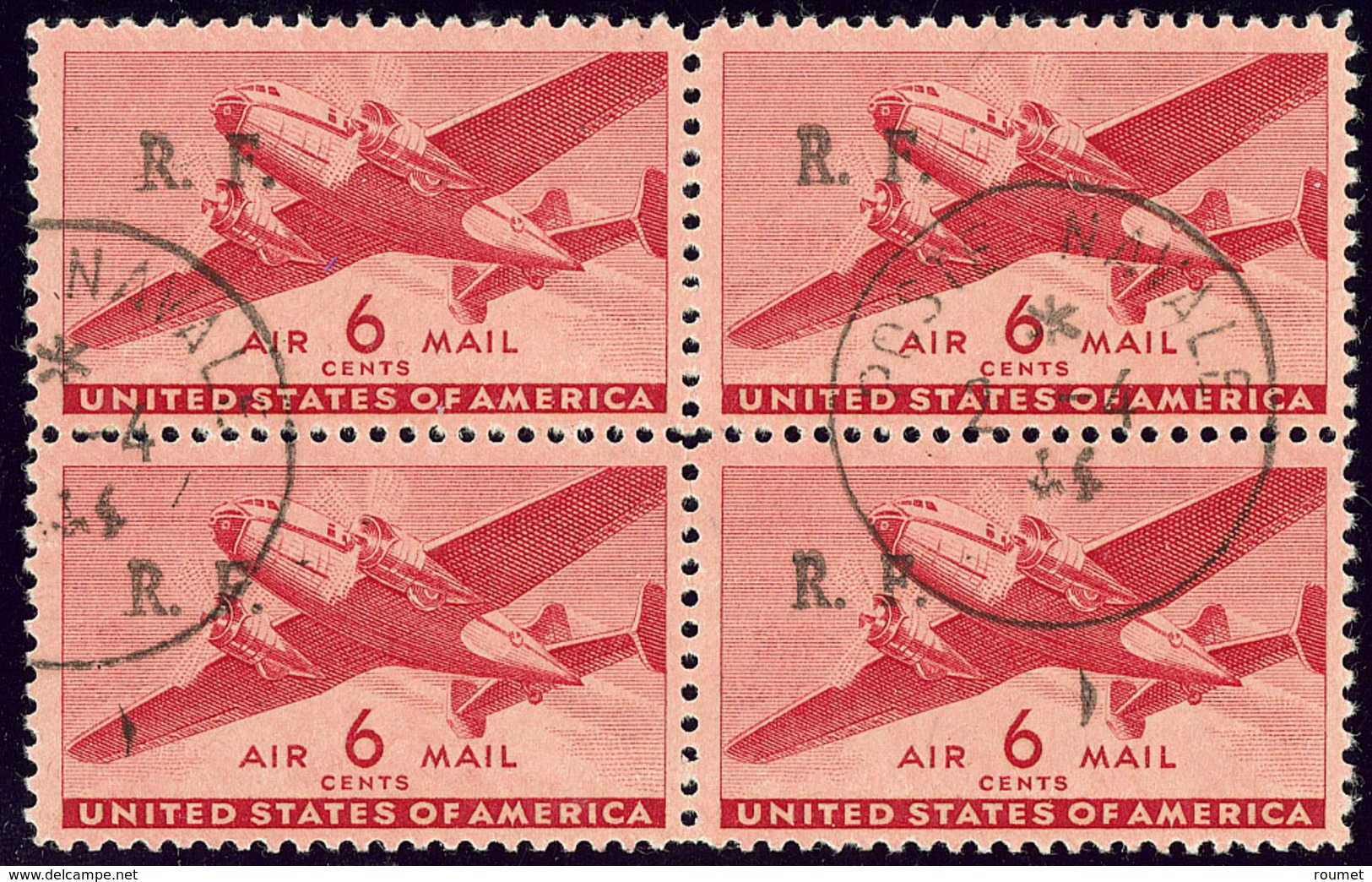 Poste Aéronavale. Bône. No 7, Bloc De Quatre Obl Cad 2.4.44. - TB (N°et Cote Maury) - Military Airmail