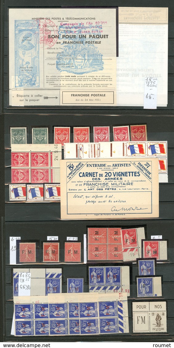 ** Collection. 1906-1964, Entre Les N°4 Et 13, Dont Neuf Blocs De Quatre Cd Et 3 Formulaires Pour Colis N°14B Et 15 Pair - Military Postage Stamps