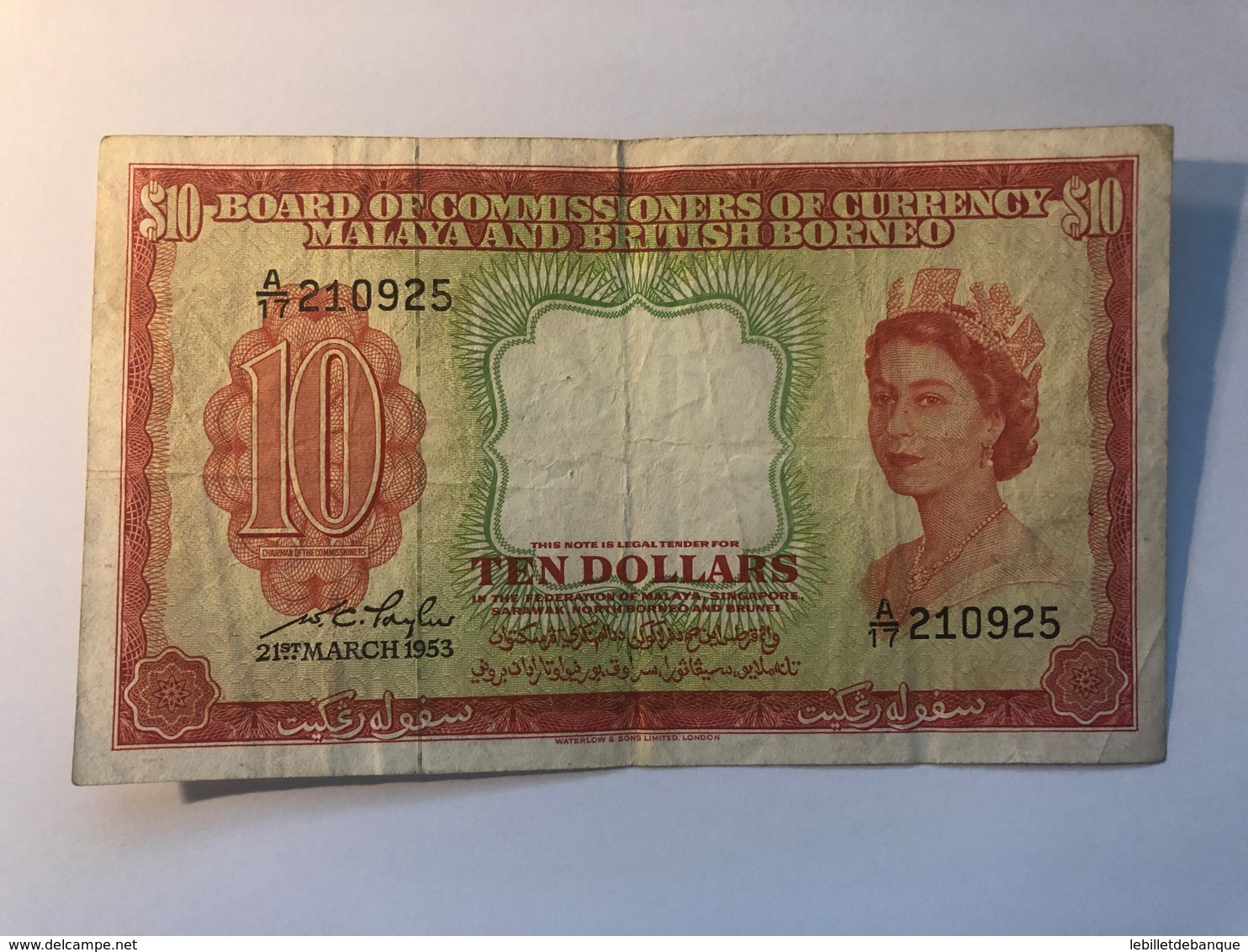 Billet Malaya And Britsh Borneo 10 Dollars - Malaysie