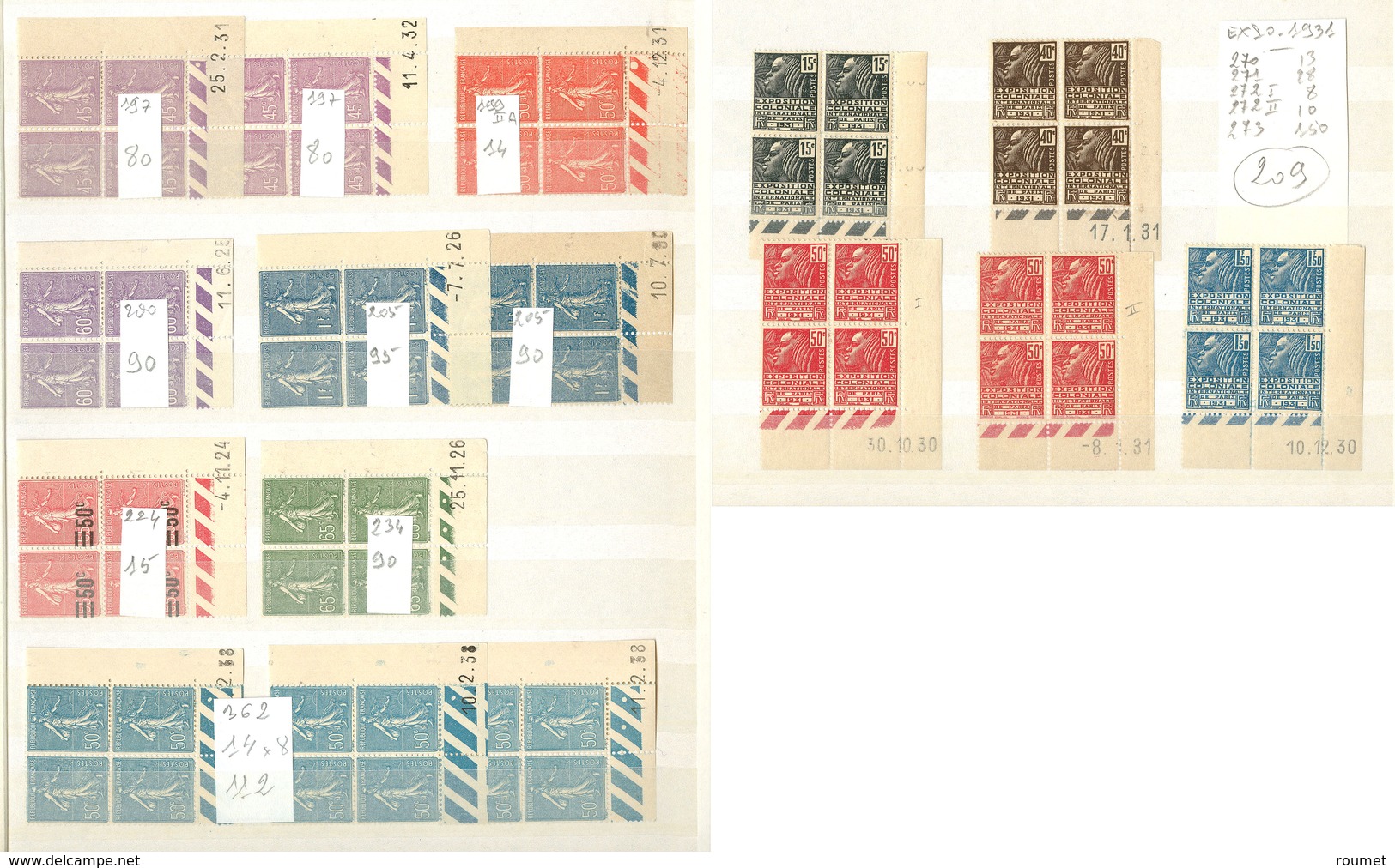 ** Collection. 1924-1937 (Poste), Semeuse Et Type Paix, Entre Les N°197 Et 369, Nuances Et Dates Diverses, Des Multiples - Other & Unclassified