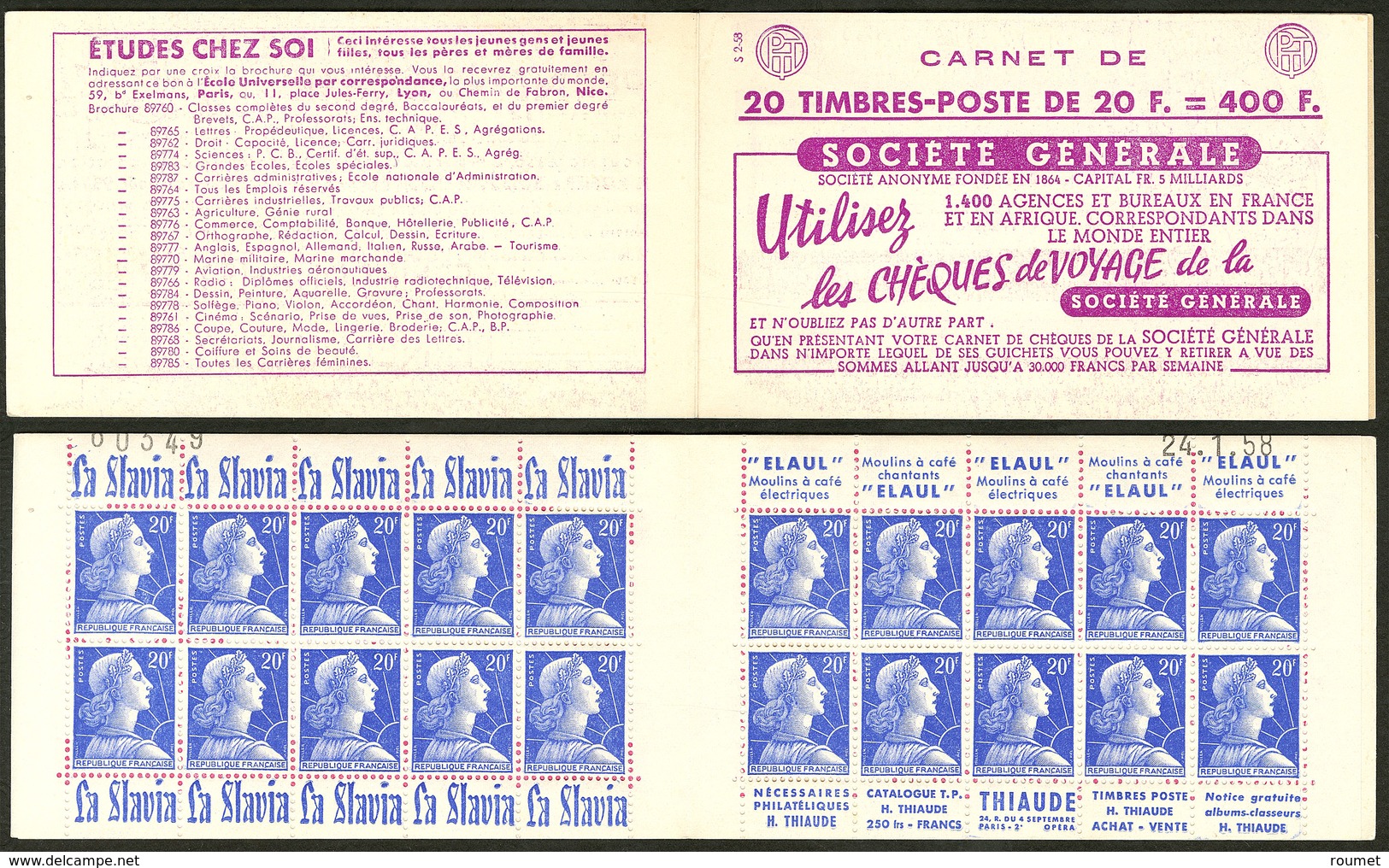 ** No 1011B-C26, Carnet De 20t, S 2.58 Avec N°et Date En Haut. - TB - Other & Unclassified