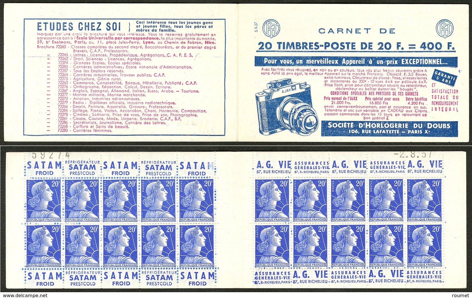 ** No 1011B-C39, Carnet De 20t, Série S 9.57, N°et Date En Haut. - TB - Andere & Zonder Classificatie