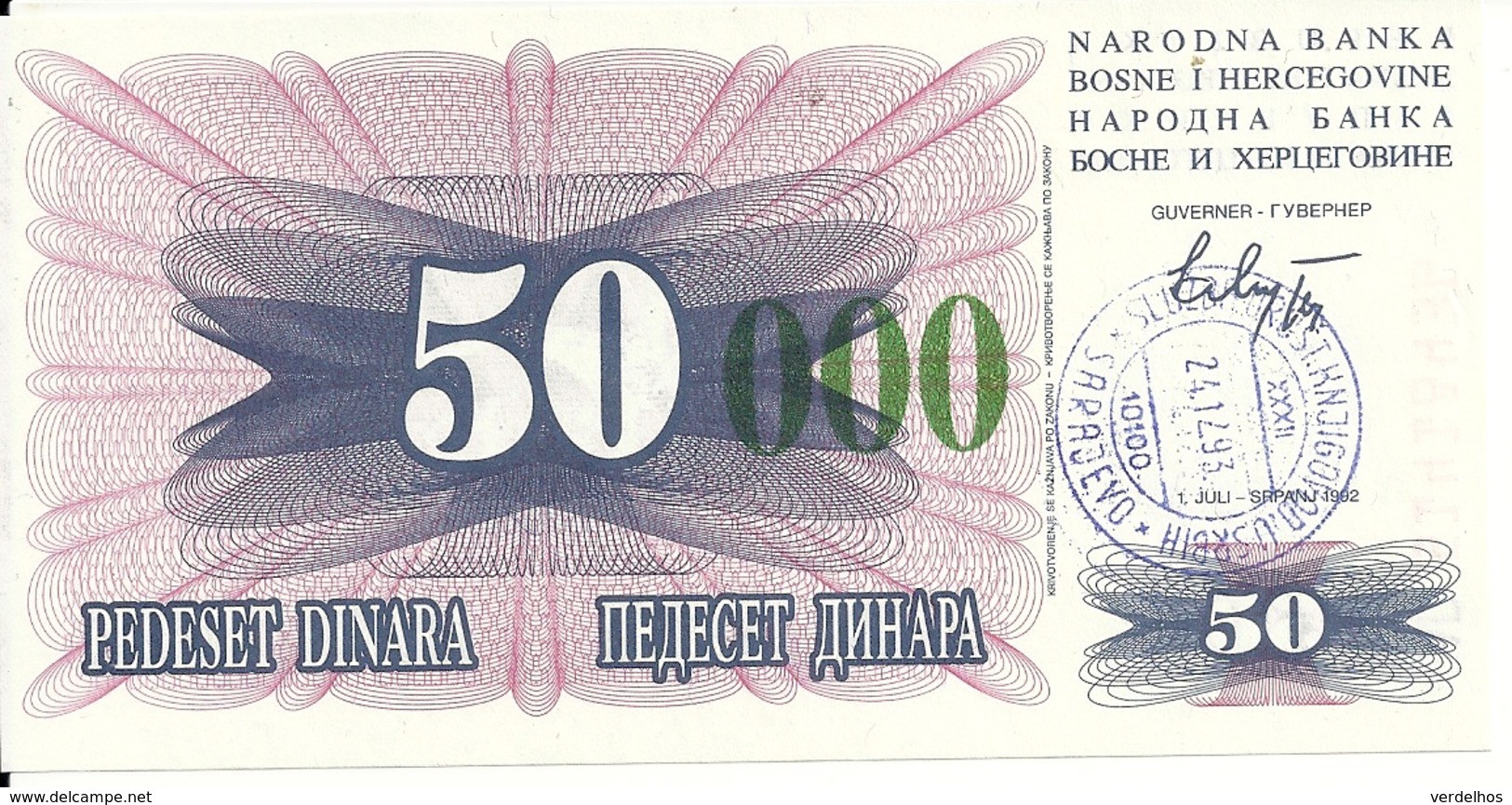 BOSNIE HERZEGOVINE 50000  DINARA 1993 UNC P 55 G - Bosnie-Herzegovine