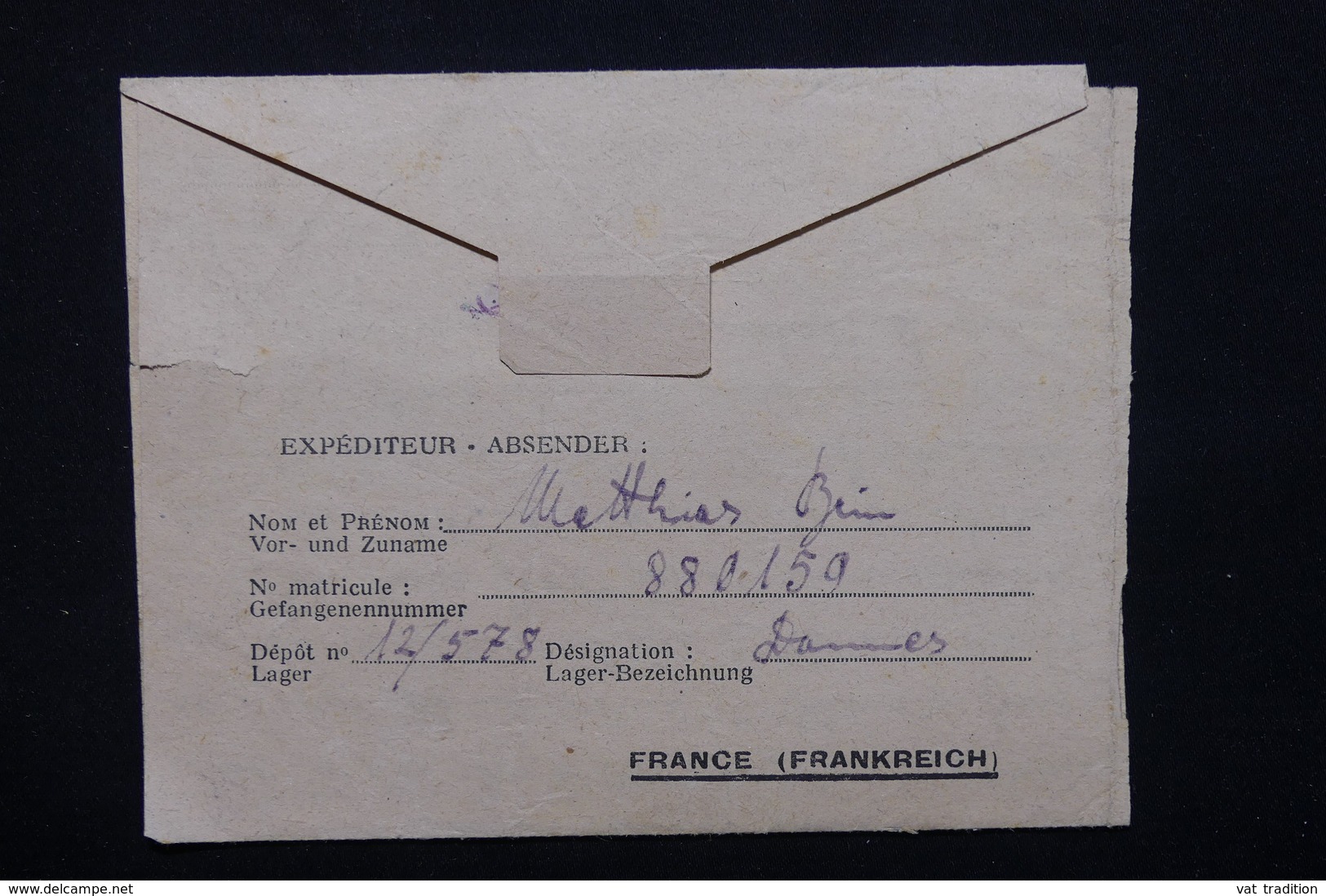 FRANCE - Formulaire De Prisonnier Allemand Pour Baesweiler - L 20873 - Guerre De 1939-45