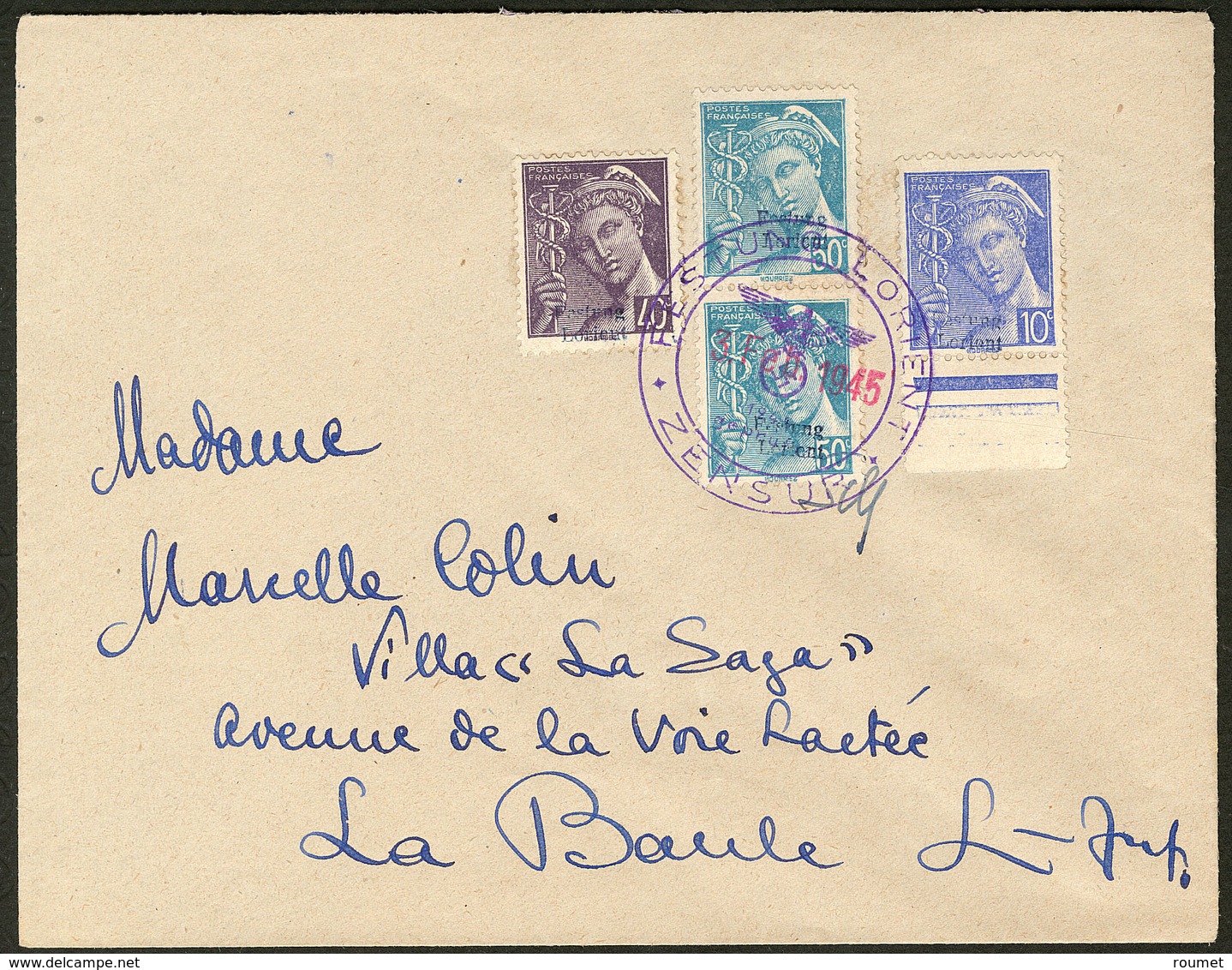 Lettre Nos 1 + 3 + 4 Paire Verticale, Obl Censure 3 Fév 45 Sur Enveloppe Pour La Baule. - TB. - R (cote Mi.: 3300€) - War Stamps