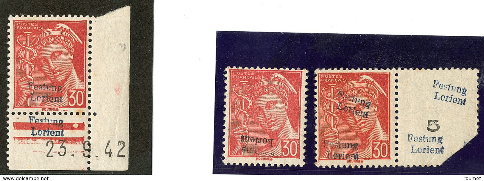 ** No 2 (30c Mercure, Mi. # 2), Un Ex Cdf Daté 23.9.42, Un Ex Surcharge Renversée Et Un Ex Double Surcharge * (adhérence - War Stamps