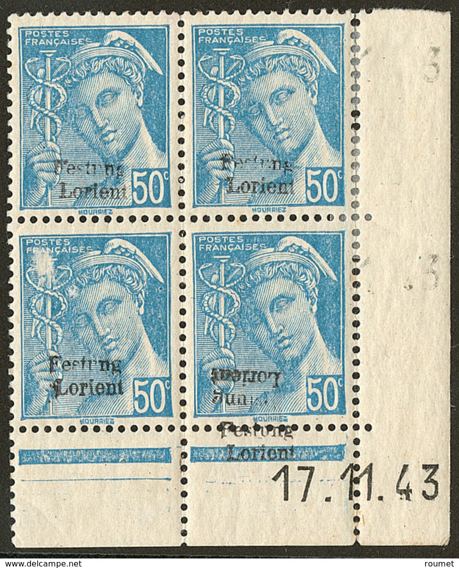 * No 4 (50c Mercure, Mi. # 4), Bloc De Quatre Cd 17.11.43, Gomme Légèrement Glacée Et Un Ex Pelurage Au Recto. - TB (tir - War Stamps