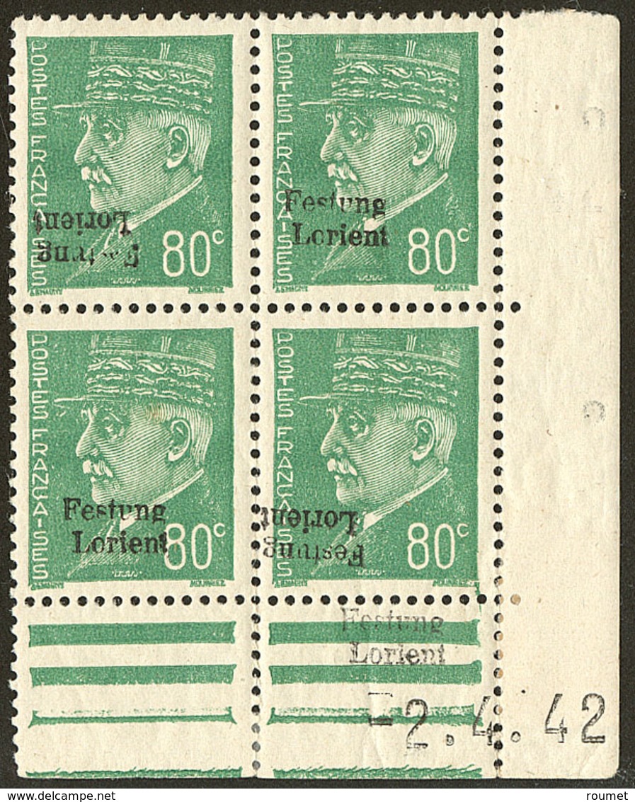 * No 7, Bloc De Quatre Cd 2.4.42, Dont Deux Ex Surcharge Renversée, Quasiment ** Sauf Un Ex Adhérences. - TB (tirage 300 - Guerre (timbres De)