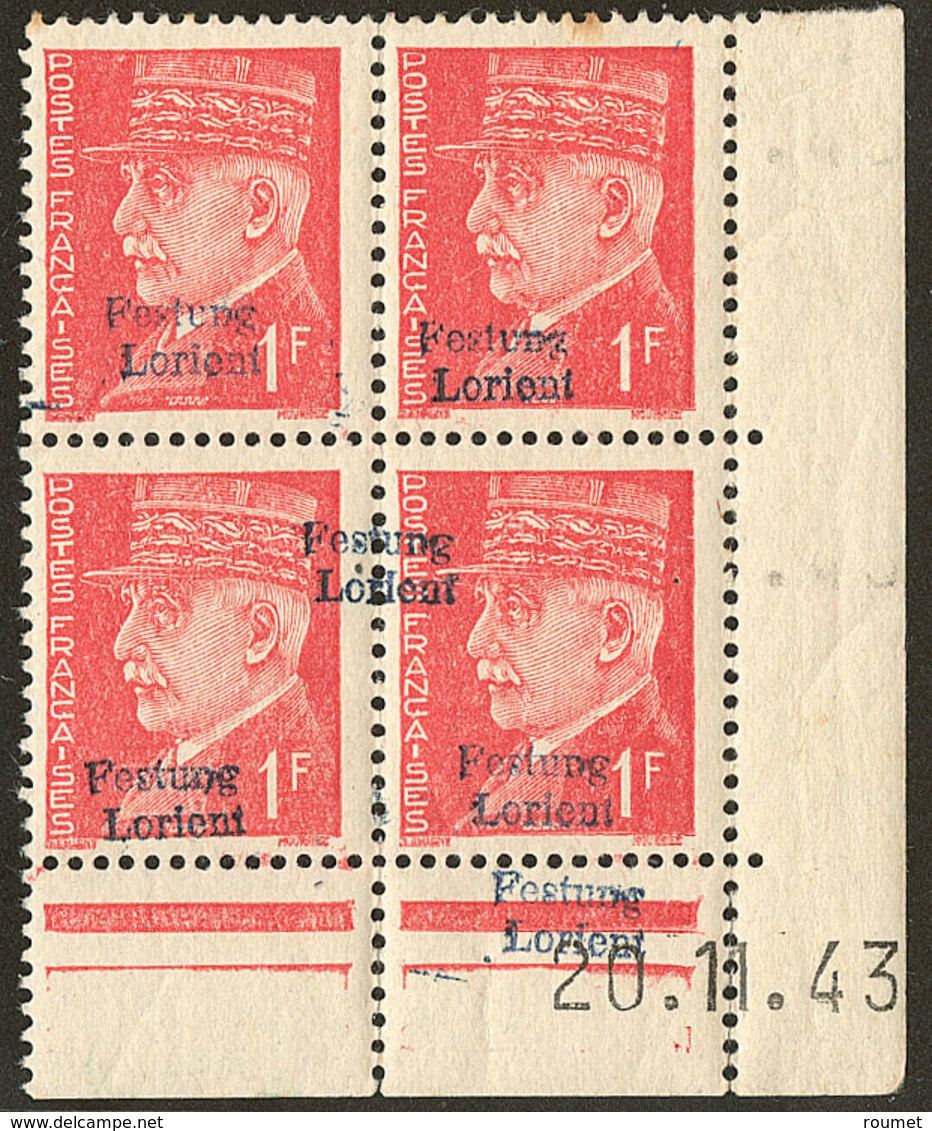 * No 8 (1f Pétain, Mi. # 8), Cdf Daté 20.11.43, Dont Surcharge à Cheval En Plus, Gomme Légèrement Glacée. - TB (tirage 1 - War Stamps