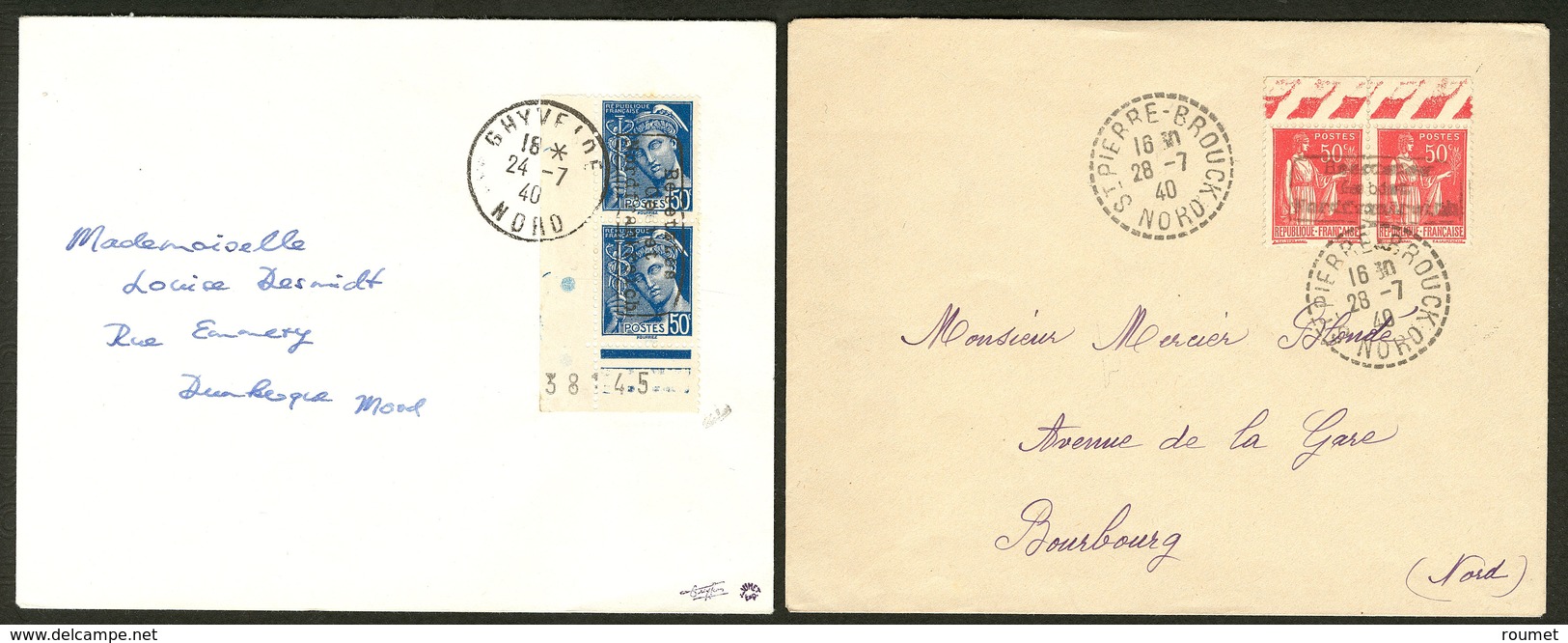 Lettre Dunkerque. Nos 3 Paire Bdf, 4 Paire Verticale Cdf, Sur Deux Enveloppe De Juil 40. - TB - Oorlogszegels