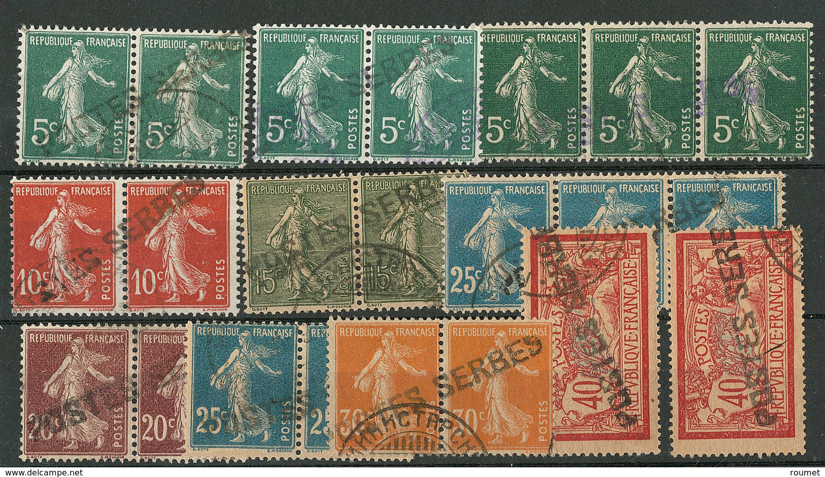 POSTES SERBES. Nos 4 (2 Paires + Bande De Trois), 5 Paire, 6 Paire, 7 Paire, 8 (paire + Bande De Trois), 9 Paire, 11 (2) - War Stamps