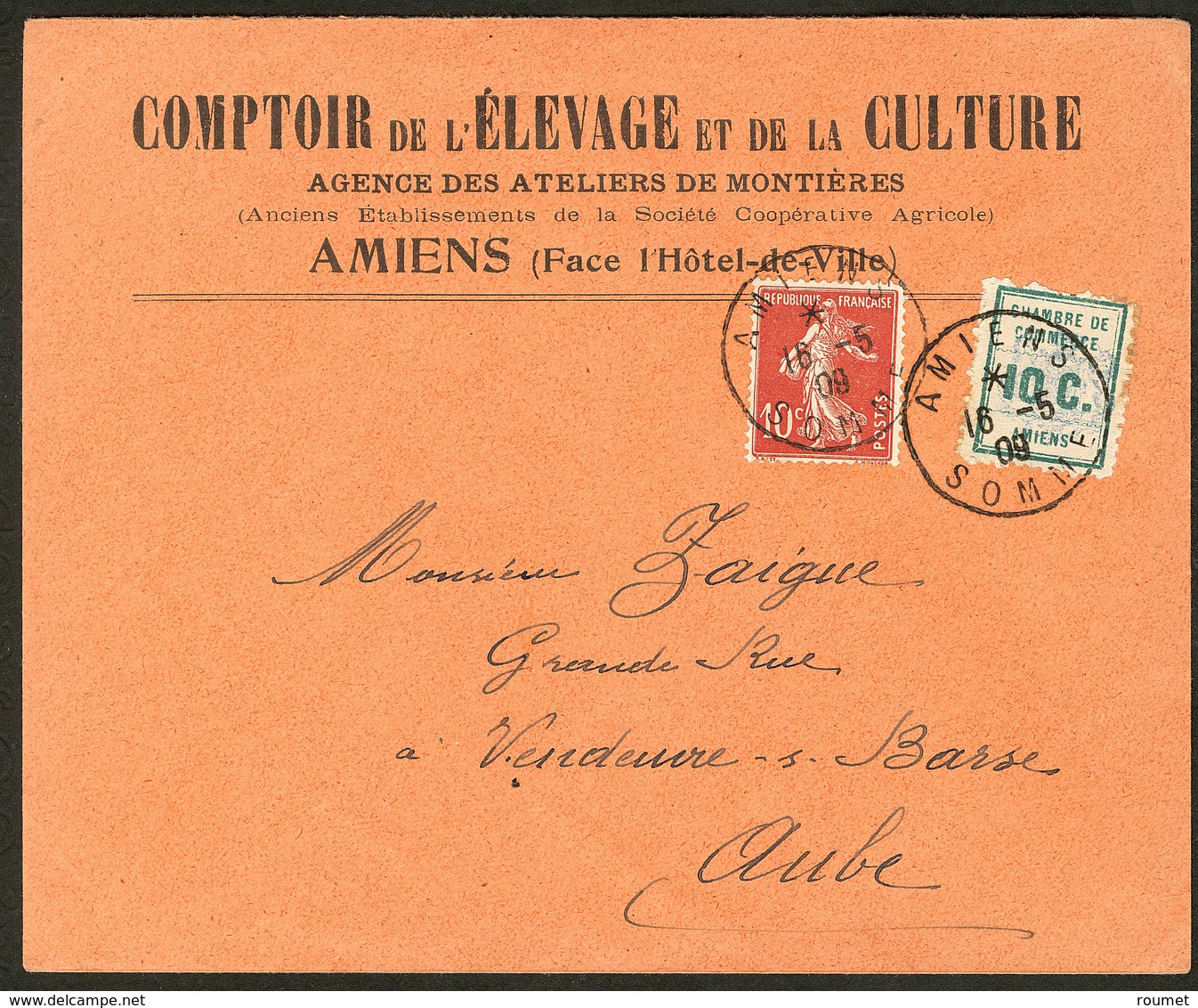 Lettre Amiens. No 1 + Poste 138, Obl Cad 16.5.09 Sur Enveloppe Commerciale. - TB - Andere & Zonder Classificatie