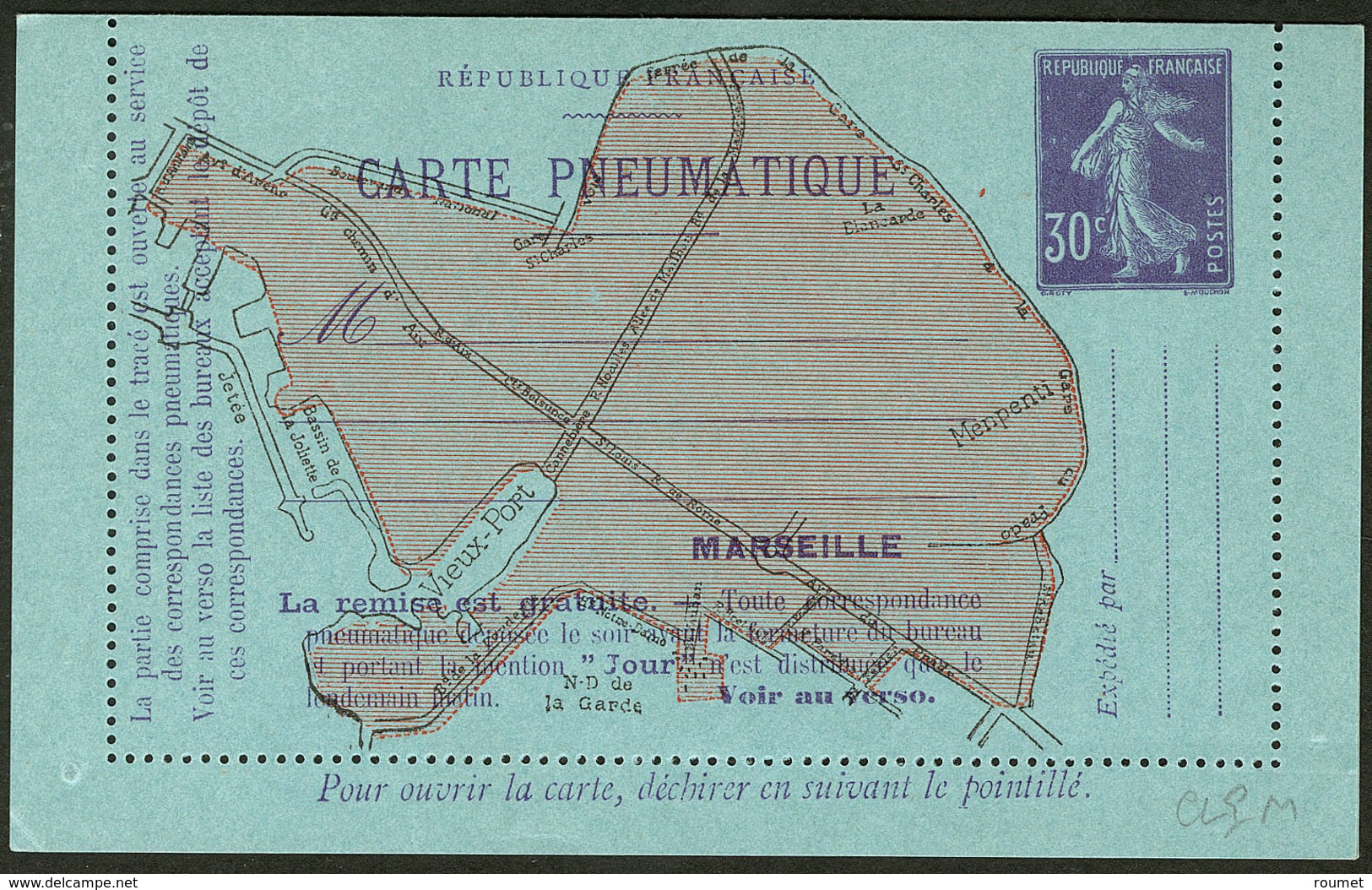 Lettre Semeuse Camée, Pneu Marseille. No K7, Papier Bleu, CL Neuve. - TB - Andere & Zonder Classificatie