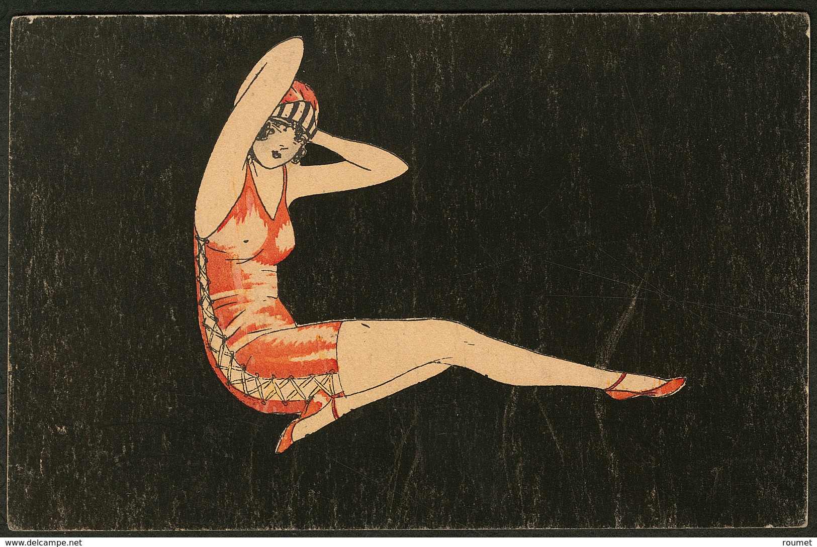 Lettre Illustration à La Main. Baigneuse En Maillot 1926, CP Neuve Aquarelle Et Encre. - TB - Non Classés