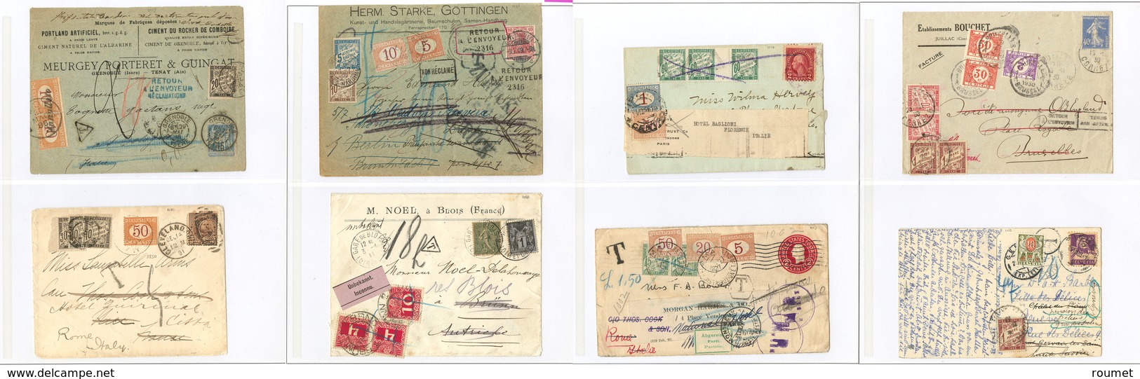 Lettre 1891-1938, Mixtes, Taxes Et Réexpédition. 38 Enveloppe Diverses Dont USA-France, Italie-France, Suisse-France, Et - Collections