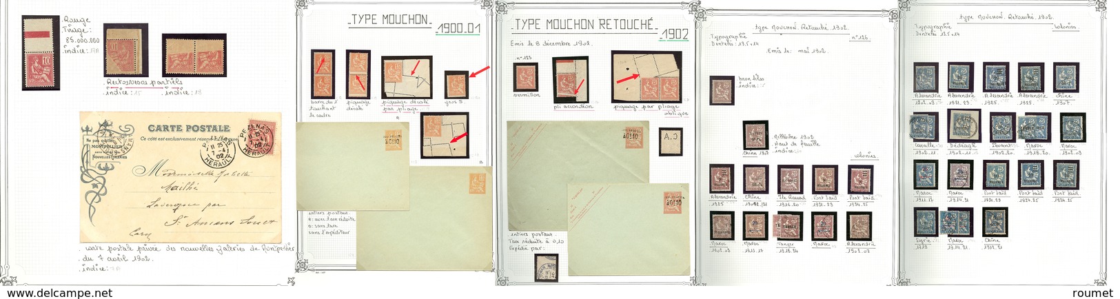 ** Mouchon. 1900-1902 (Poste, Mill.), Variétés Diverses Dont RV, Piquages Divers, Pli Accordéon, Etc., Des Ex * Entre Le - Colecciones Completas