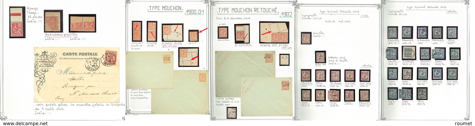 ** Mouchon. 1900-1902 (Poste, Mill.), Variétés Diverses Dont RV, Piquages Divers, Pli Accordéon, Etc., Des Ex * Entre Le - Collections