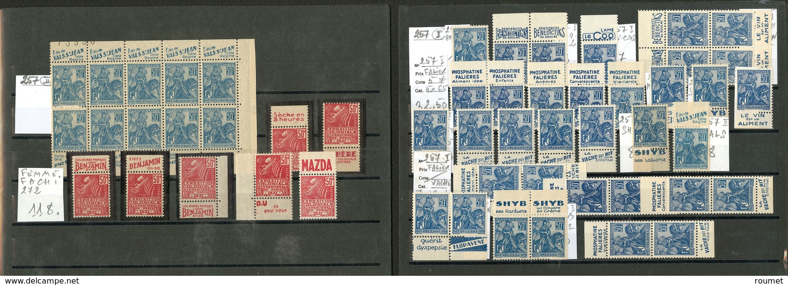 ** Jeanne D'arc Et Fachi. 1929-1930, Tous Avec Pubs Diverses, Unité, Paire Verticale, Bloc De Quatre Et Blocs. - TB (cot - Collections