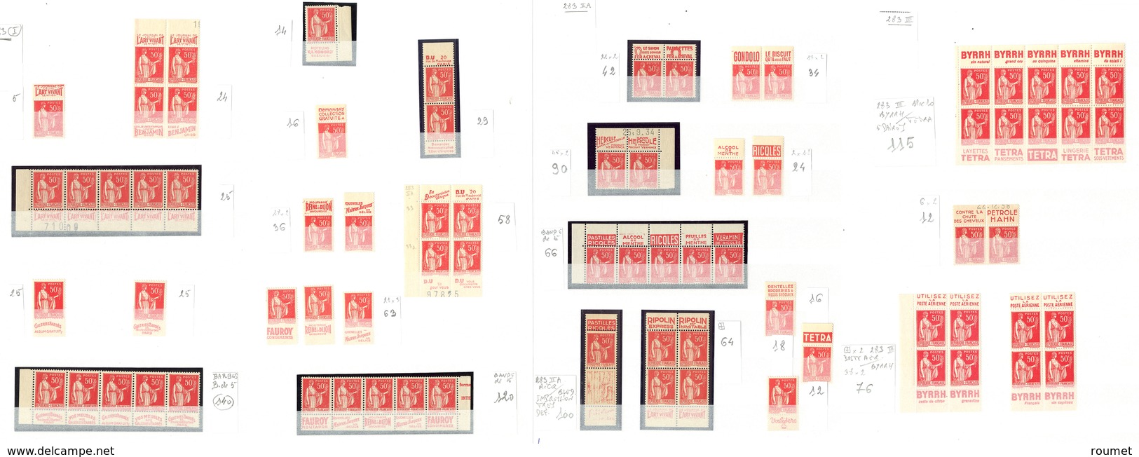 ** Paix. 1932-1939, + Pétain 517, Tous Avec Pubs Diverses, Unité, Paire Verticale, Bloc De Quatre Et Bande De Cinq. - TB - Collections