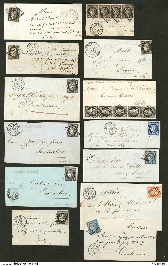 Lettre 1849-1851. Nos 3 (8 Et Deux Bandes De Quatre), 4 (3), 5, Nuances Et Obl Diverses, Tous Sur Fragments. - TB, B Ou  - Verzamelingen