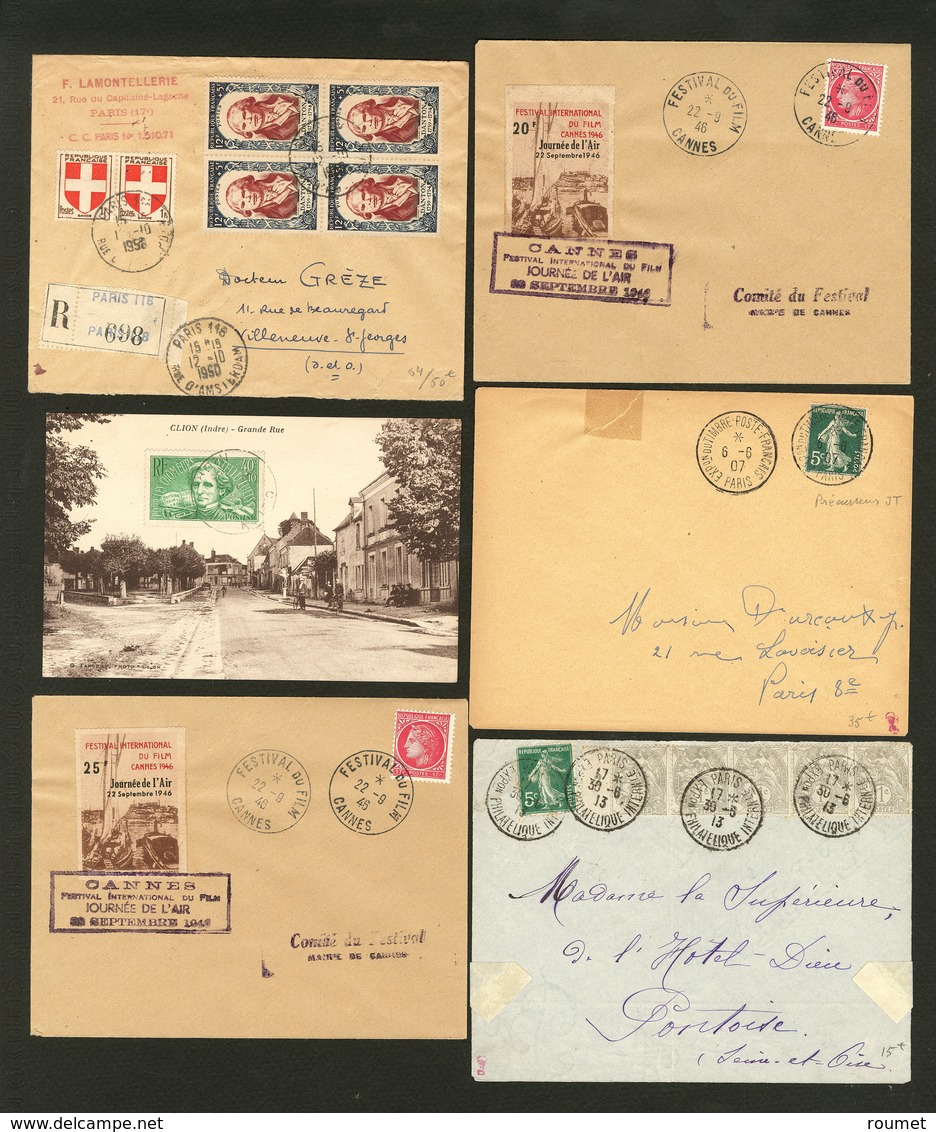 Lettre 1900-1962, 50 Enveloppe Ou CP, Affts Et Obl Divers Dont Recommandées, Cad Temporaires Expo Philatéliques 1907, 19 - Collections