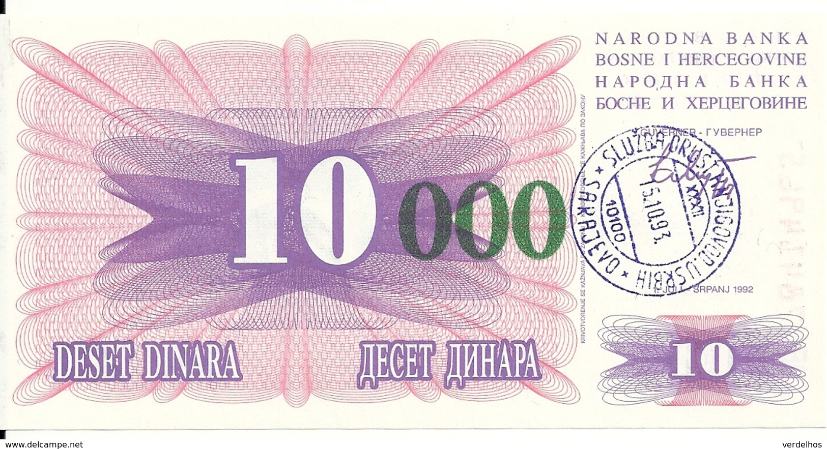 BOSNIE HERZEGOVINE 10000 DINARA 1993 UNC P 53 E - Bosnie-Herzegovine