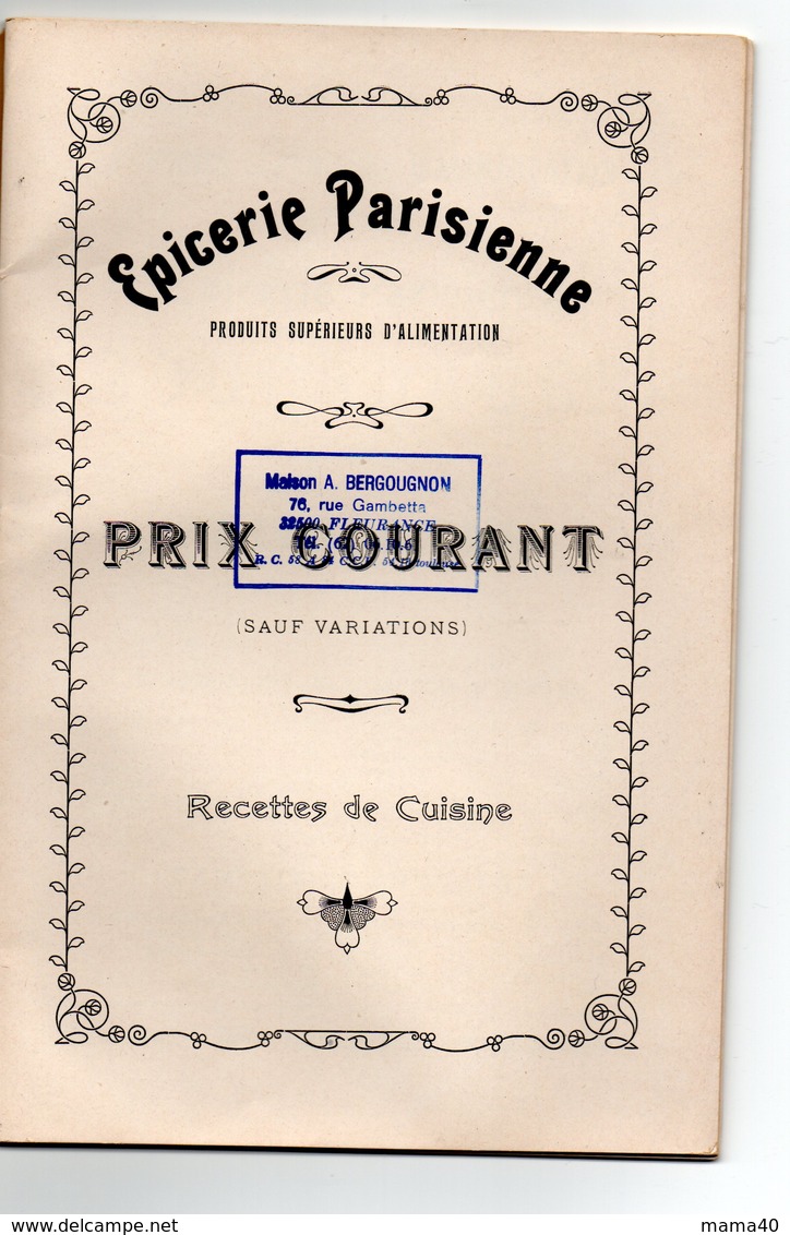 32 - FLEURANCE - MAISON SOUCADAUCH - PRODUITS D'ALIMENTATION - RECETTES - TAMPON MAISON A. BERGOUGNON - Midi-Pyrénées