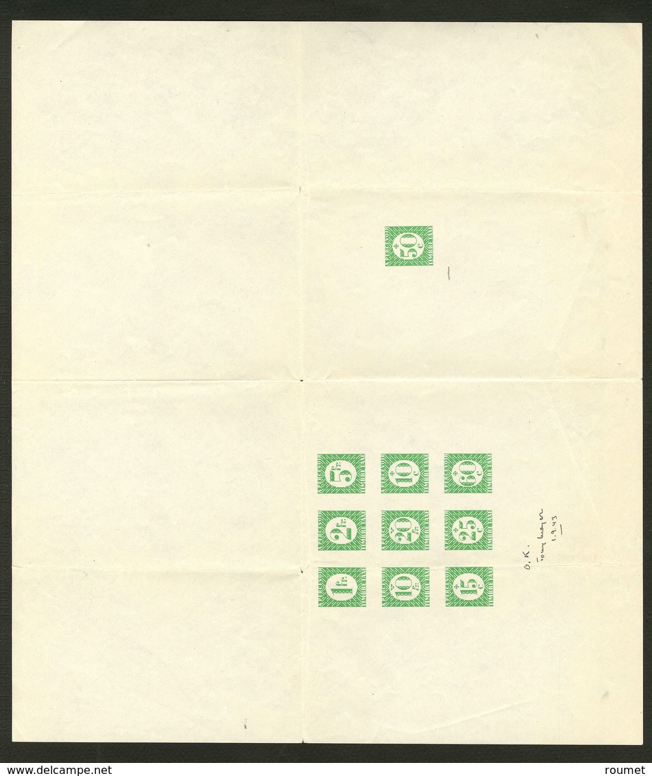 (*) Taxe. Epreuve Sur Grand Feuillet Gommé (310x275mm) Des N°27 à 37 (sauf 34), En Vert. - TB. - R - Taxe