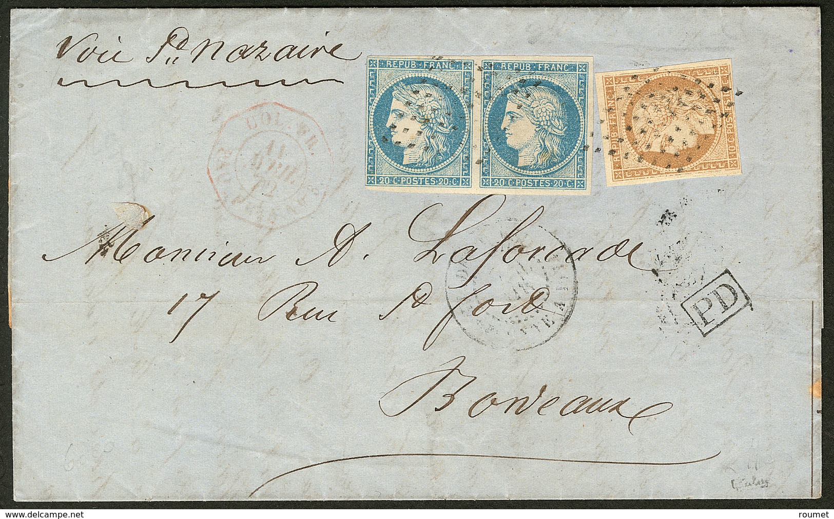 Lettre Guadeloupe. Nos 11 + 12 Paire (un Ex Touché), Obl Losange Sur Lettre De Pointe à Pitre Avril 72 Pour Bordeaux. - - Altri & Non Classificati