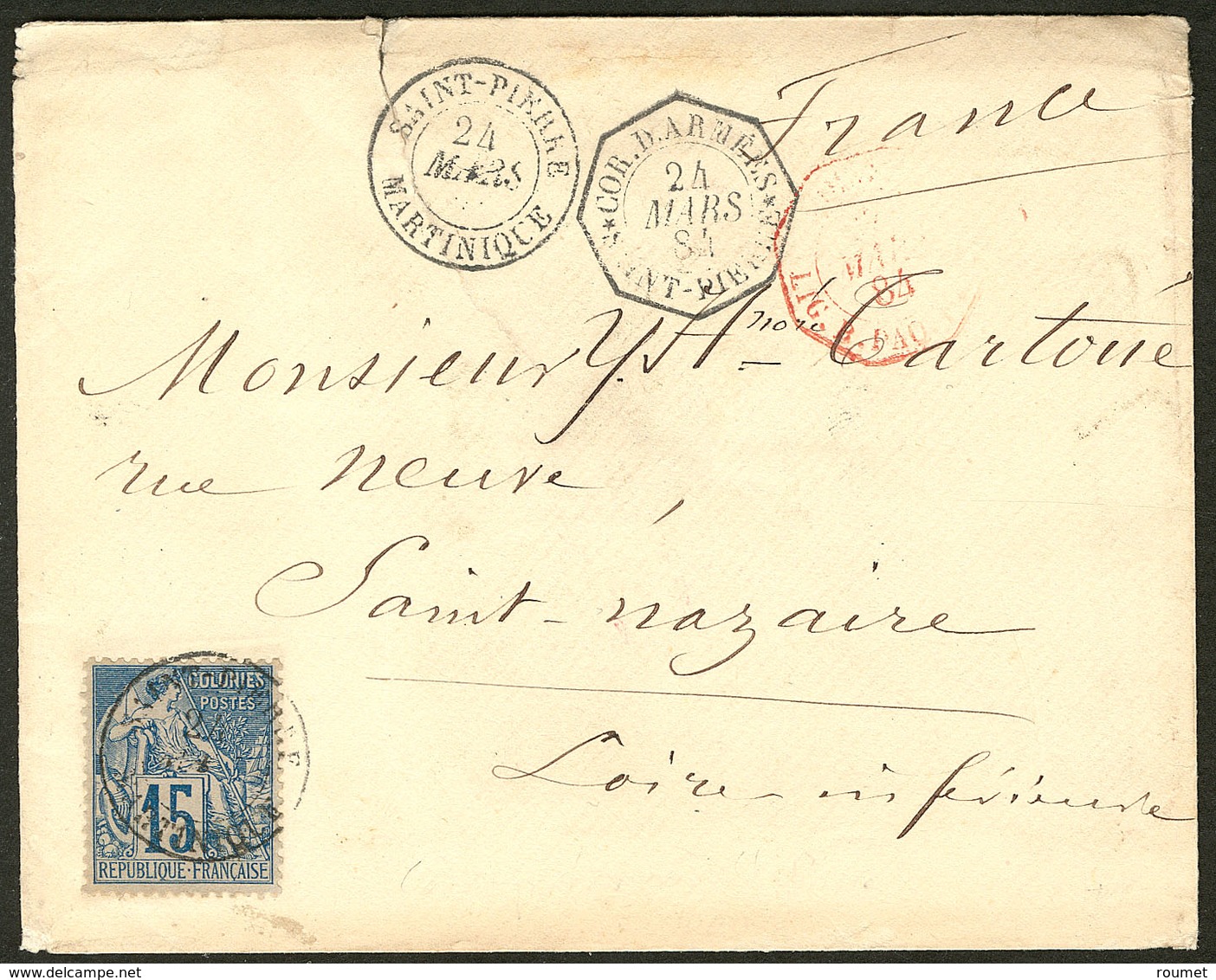 Lettre Martinique. No 51 Obl Cad St Pierre Sur Enveloppe Avec Cad Octog. "Cor.d'Armées Saint Pierre", Pour La France. - - Autres & Non Classés