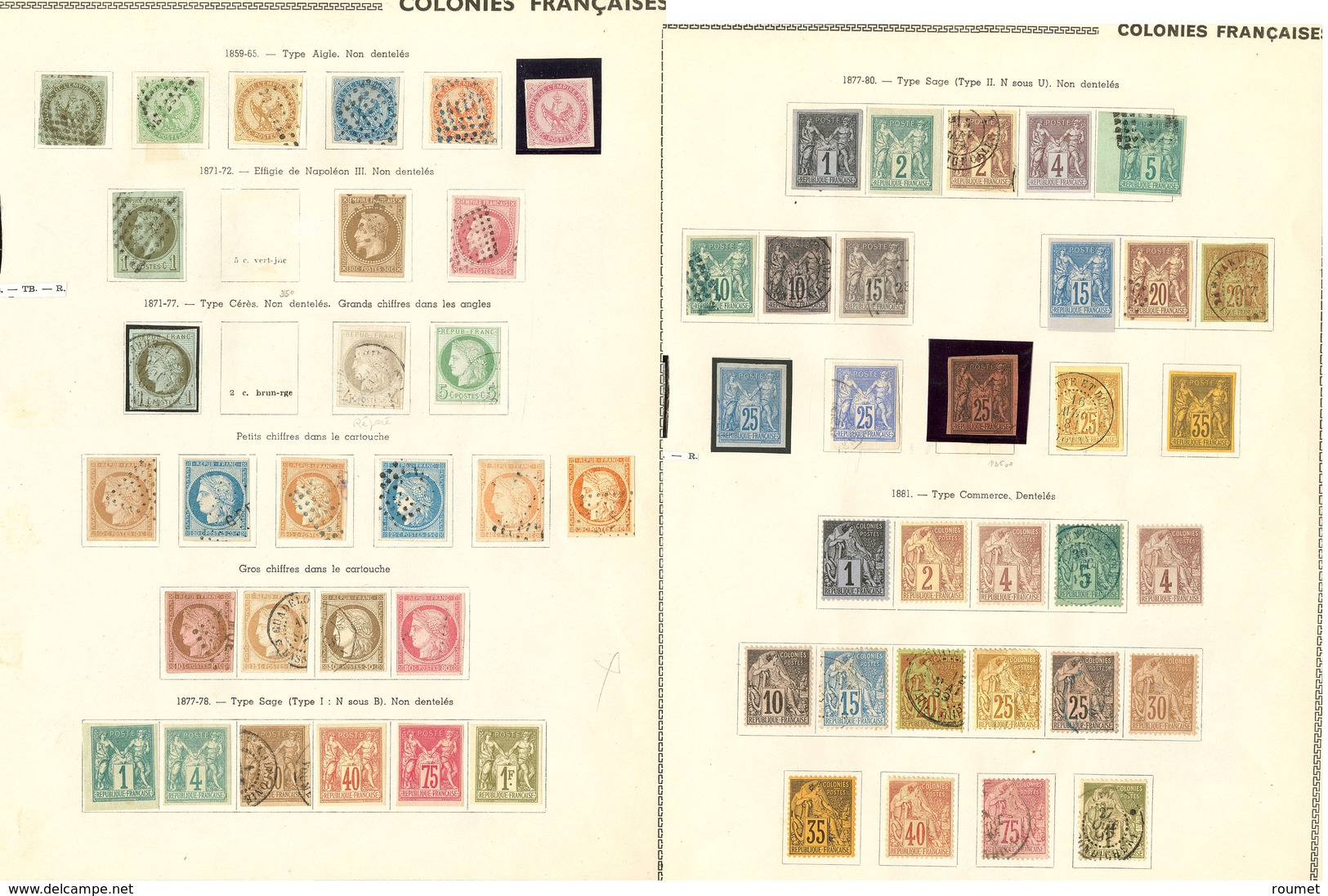 Collection. 1859-1943 (Poste, Taxe), Valeurs Moyennes Et Séries Complètes, Complète Sauf 8 Et 15, Qqs Ex *. - TB - Other & Unclassified