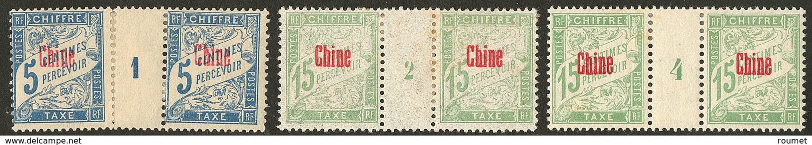 * Chine. Taxe. Nos 1 Paire Mill. 1 (consolidée), 3 Deux Paires Mill. 2 (adhérences) Et 4. - TB - Unused Stamps